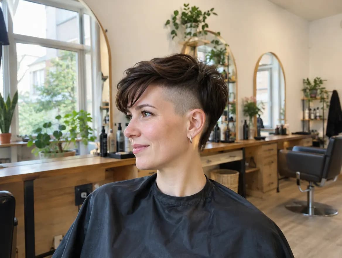 Pixie cut s vyholenou stranou