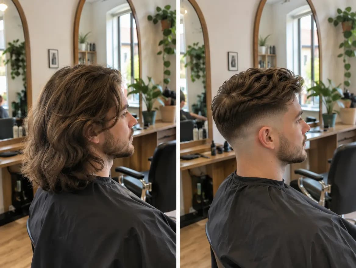 Před a po: pánský dlouhý vlas do fade